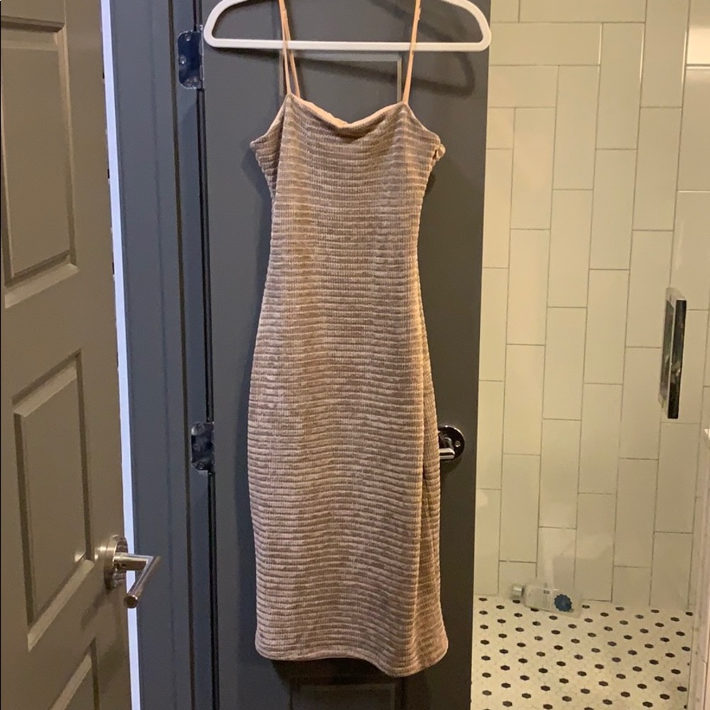Privacy Please tan and gold soft midi dress
